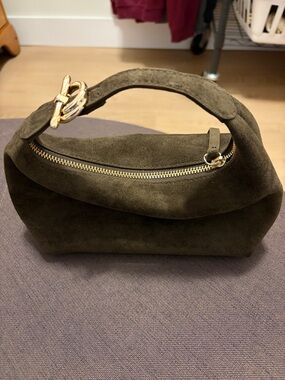 OAK + FORT Olive Suede Top-Handle Clutch with Gold Hardware - NWOT